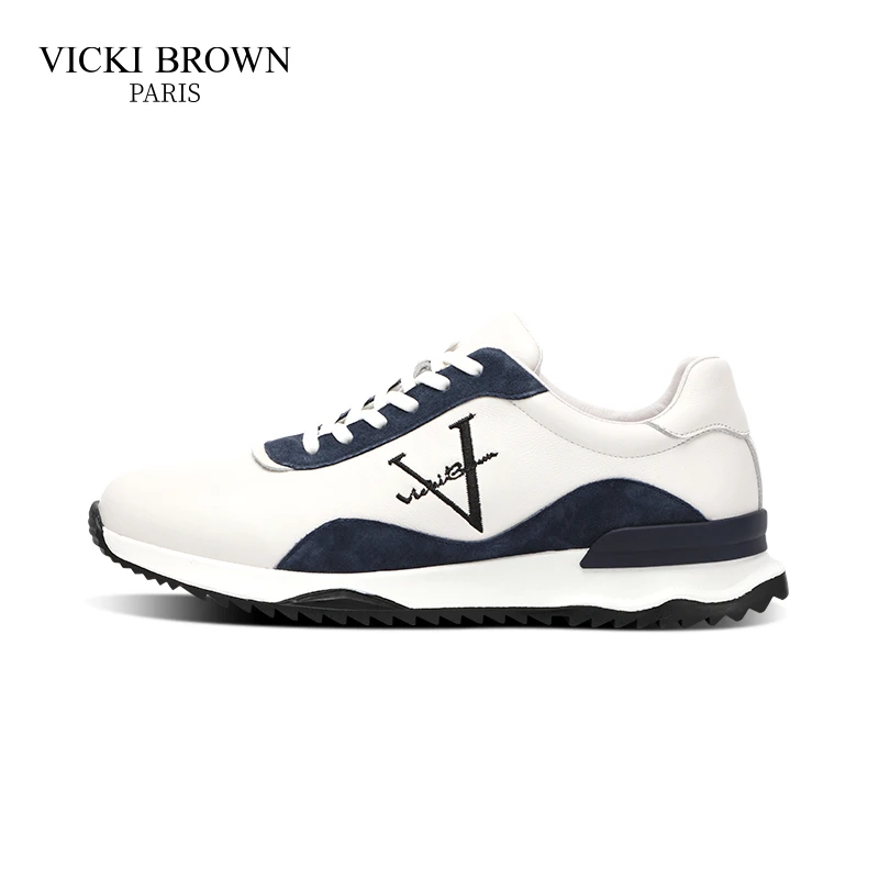 VICKI BROWN轻奢国风刺绣经典百搭秋季高帮男士小白鞋VBLT66017