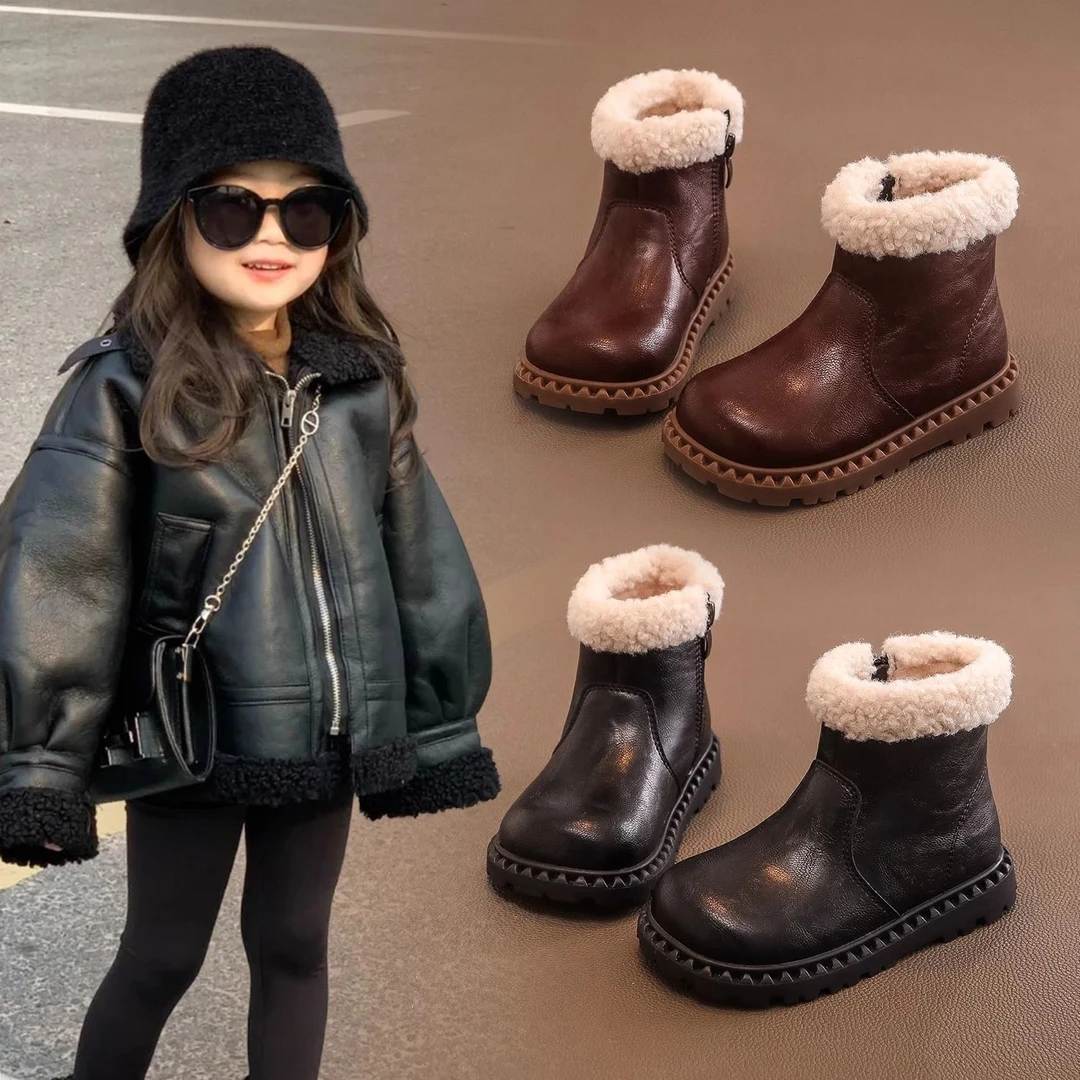 短靴女童马丁靴2025秋冬新款加绒皮靴软底二棉儿童靴子大棉雪地靴