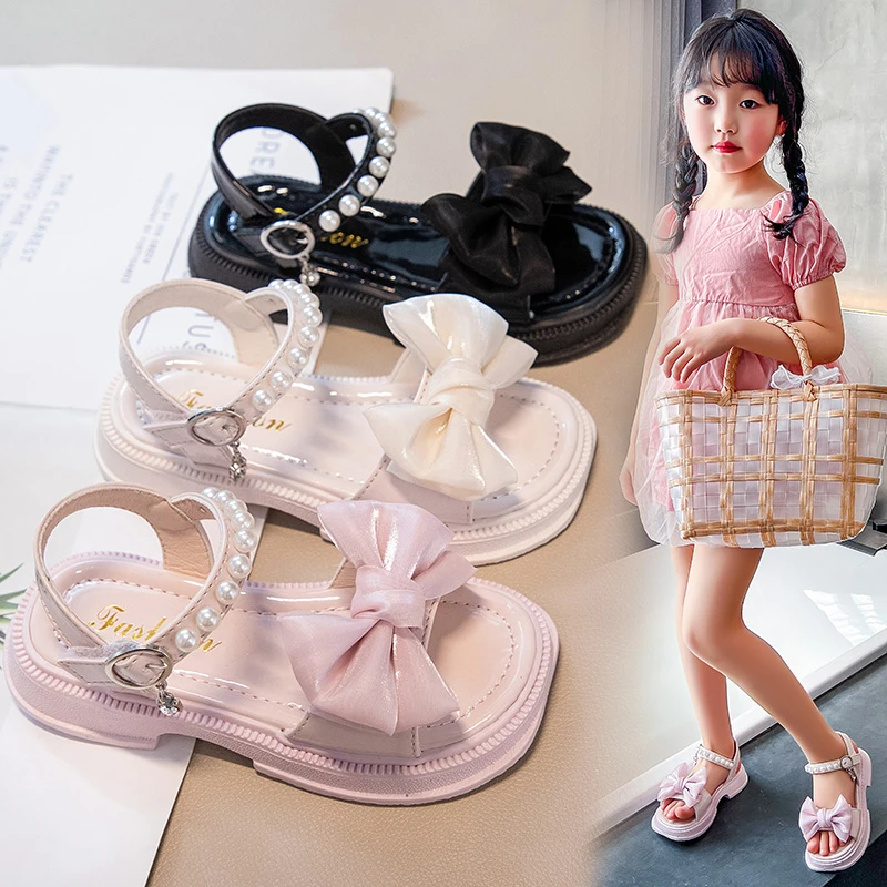 女童凉鞋2025新款夏季儿童鞋子女孩珍珠蝴蝶结洋气小公主软底舒适