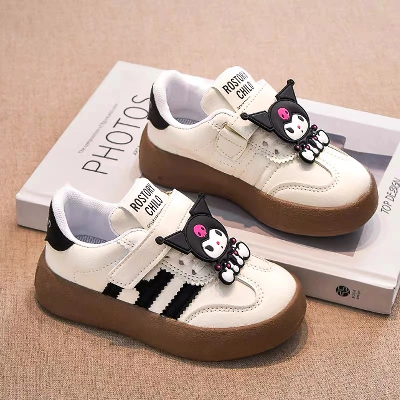 库洛米皮面女童鞋子儿童运动鞋女孩皮面德训板鞋男童小女孩板鞋