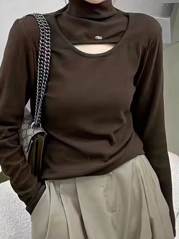 JL.若瑶|半高领磨毛冬打底衫长袖洋气百搭时尚显瘦设计感ins5376