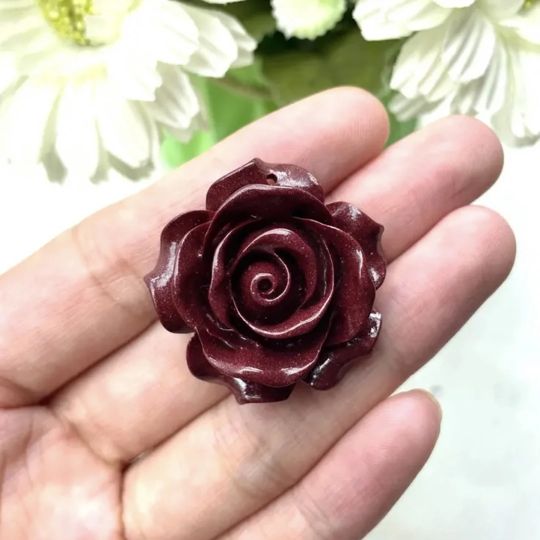 含辰砂工艺品（朱砂）紫金色玫瑰花吊坠时尚雕刻项坠