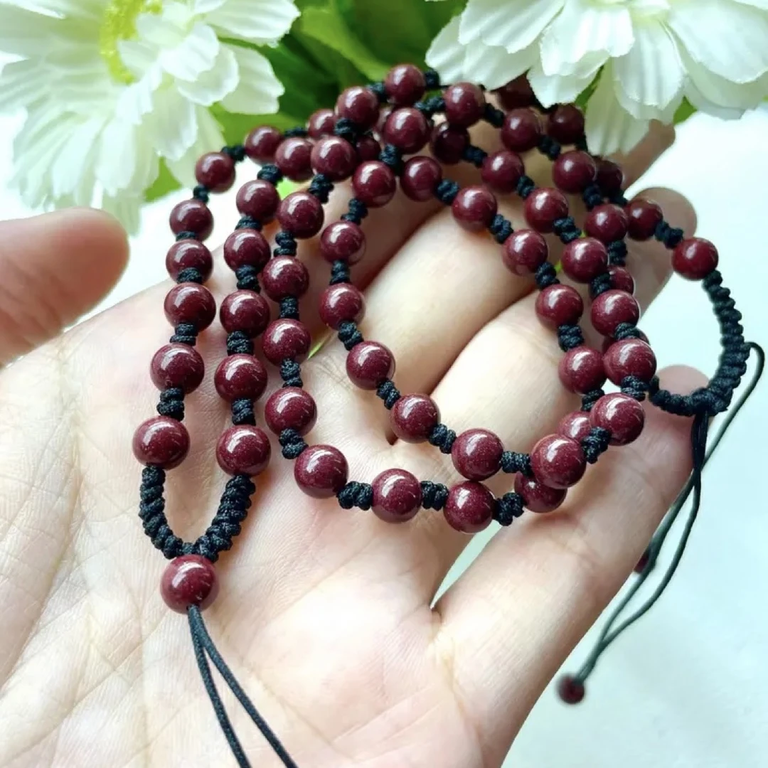 含辰砂工艺品（朱砂）紫金色全珠6mm项链