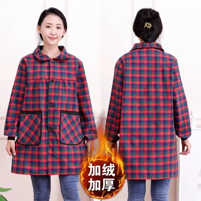 秋冬加绒正穿衣女时尚家用罩衣成人工作长袖外套（90－170）