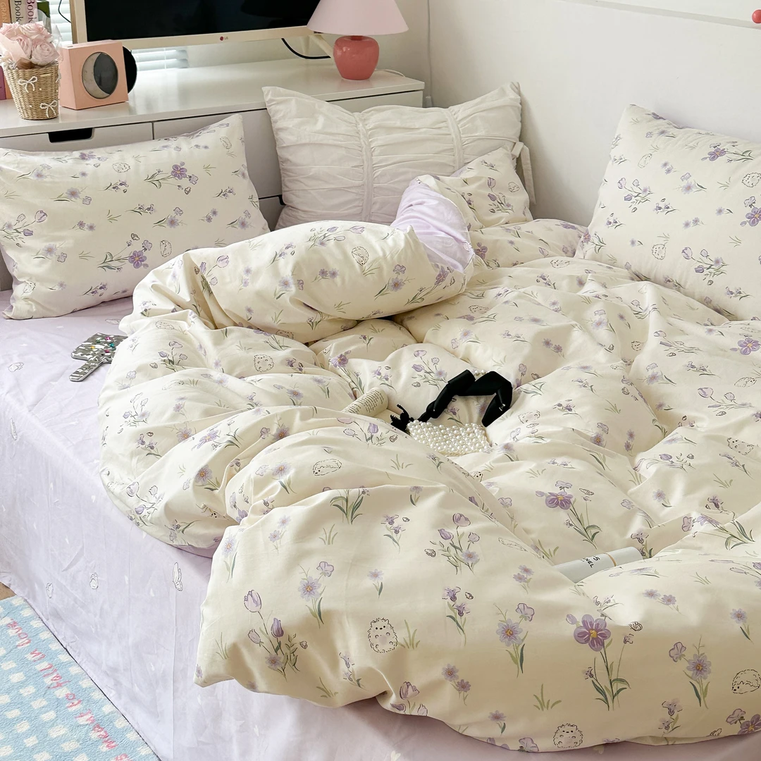 【适禾】韩系ins紫色花语全棉套件宿舍学生可爱四季通用小清新韩式