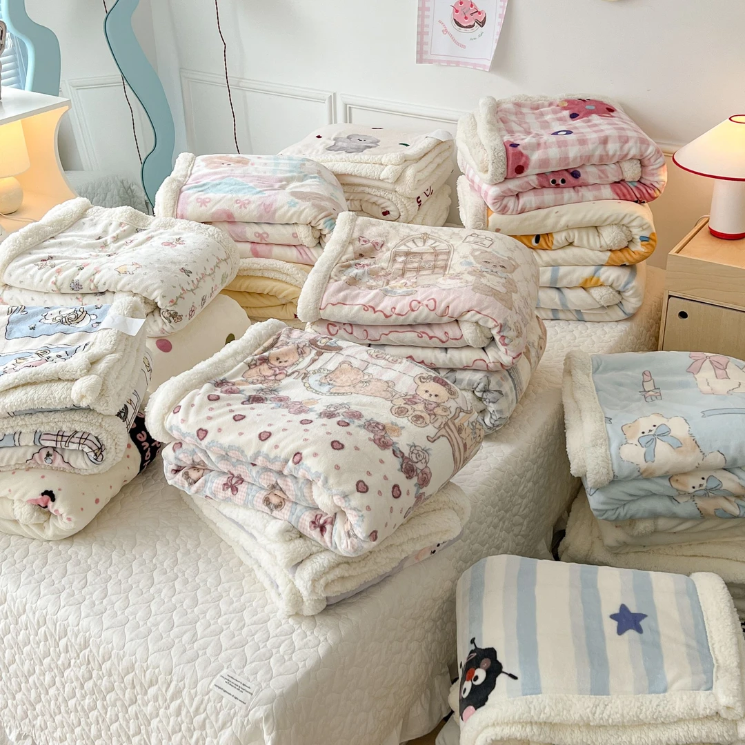 适禾家【适禾家】羊羔绒牛奶绒毛毯学生午睡小毯子宿舍可爱双面绒