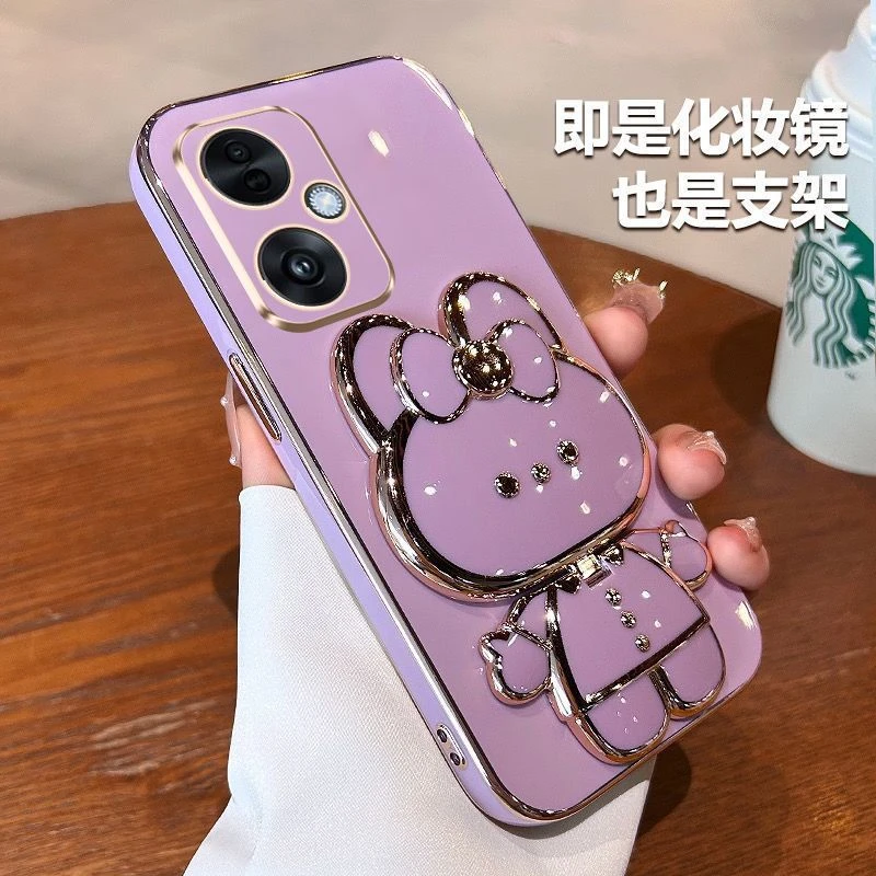 OPPOa2手机壳兔子补妆镜PJB110全包防摔OPPO超薄电镀软硅胶网红女
