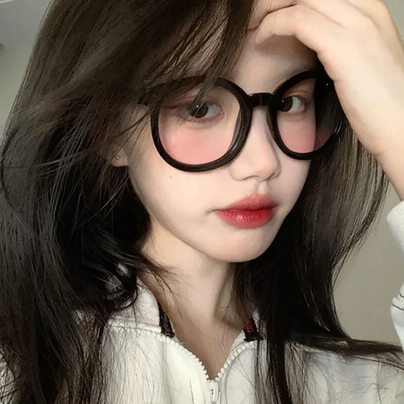 腮红眼镜女小红书推荐黑框素颜神器渐变粉色镜片近视可配近视大框