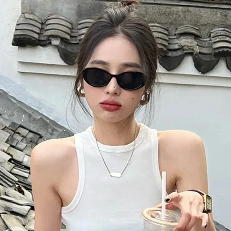 欧美复古小框猫眼墨镜女款2024新款椭圆形高级感网红小脸太阳眼镜
