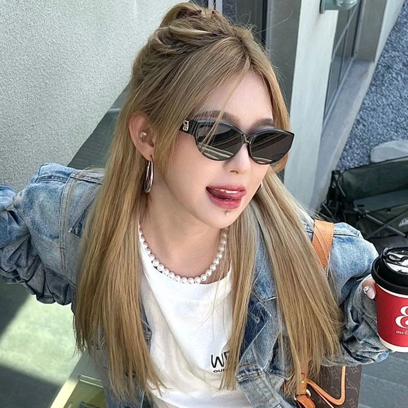 小框椭圆墨镜女高级感小脸复古欧美嘻哈拍照网红黑色太阳眼镜潮酷