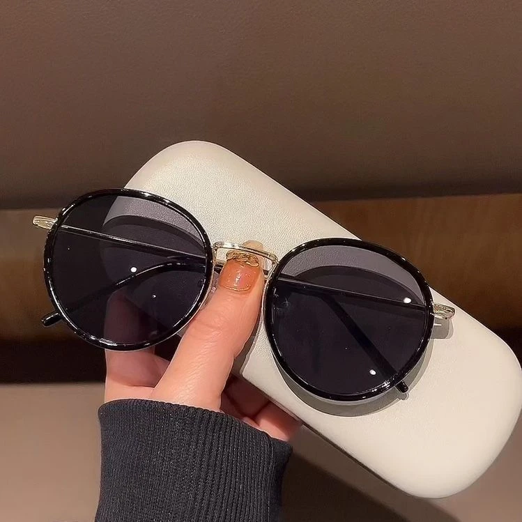 2023复古椭圆框太阳镜女夏小脸款墨绿框素颜镜网红款韩版墨镜男士