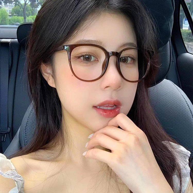 超轻冷茶色眼镜女高级感大框素颜显脸小近视可配度数防蓝光眼镜框