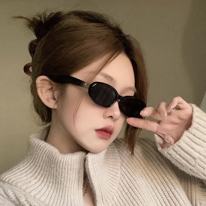 美式辣妹网红复古墨镜女gm椭圆防紫外线高级感欧美近视防晒太阳镜