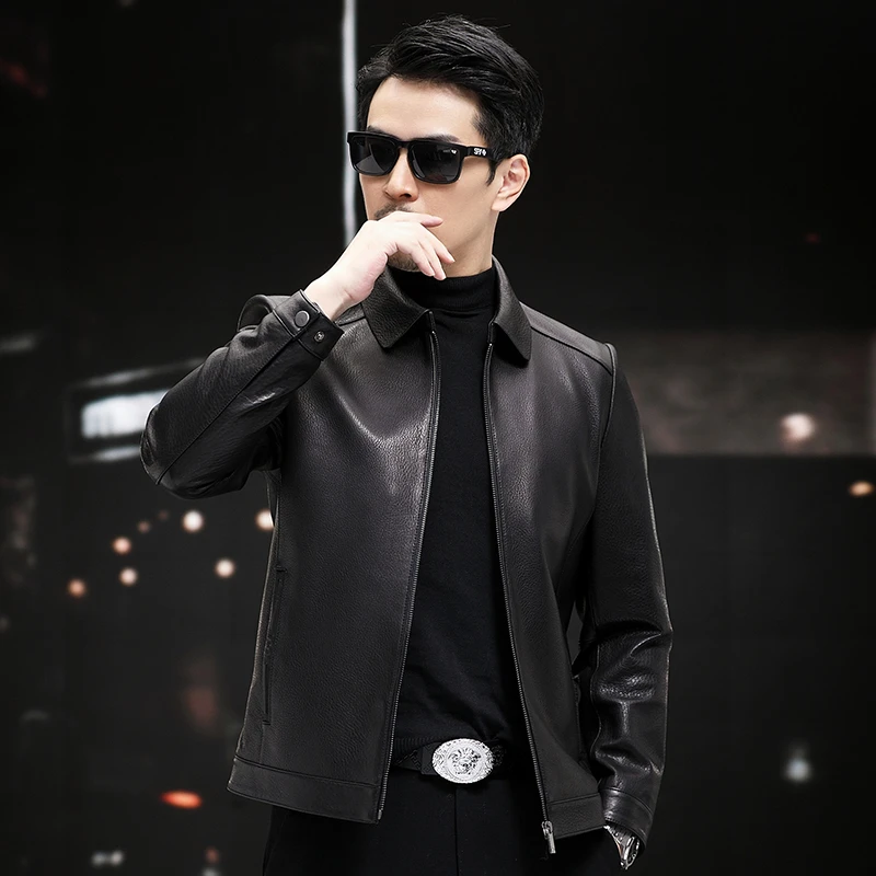 5511DY 山羊皮翻领单装休闲真皮皮衣短款复古休闲时尚精致春秋