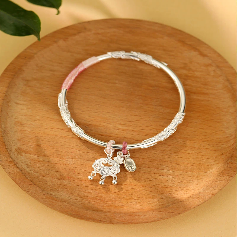 心草 足银手镯 女繁花新中式国潮气质百搭古风花丝生日礼物送女友