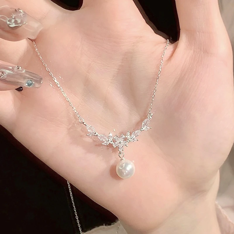 心草 坠链均925银合成锆石 花枝月桂项链女高级2025年新款锁骨链