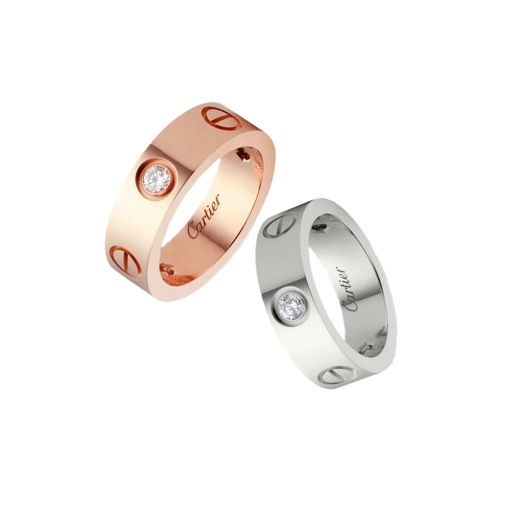 99新 Cartier/卡地亚 LOVE系列 玫瑰金 宽版 三钻 戒指/公价31400