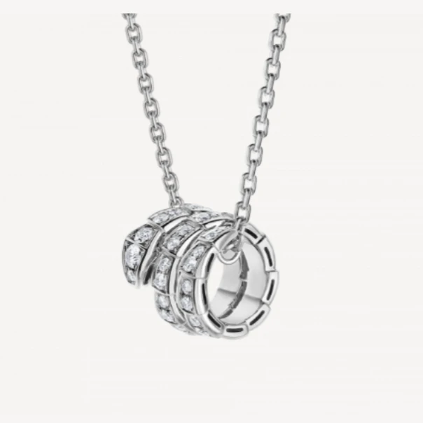 99新 BVLGARI/宝格丽 SERPENTI系列 18k金 蛇形 满钻 项链 灵蛇