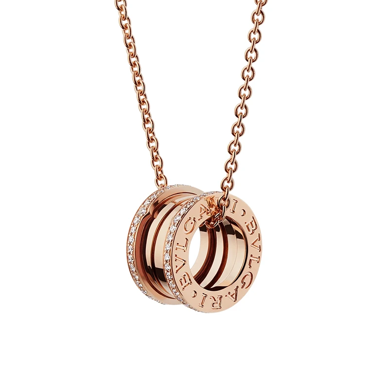 99新 BVLGARI/宝格丽 B.ZERO1系列 18K玫瑰金 双排钻 弹簧  项链