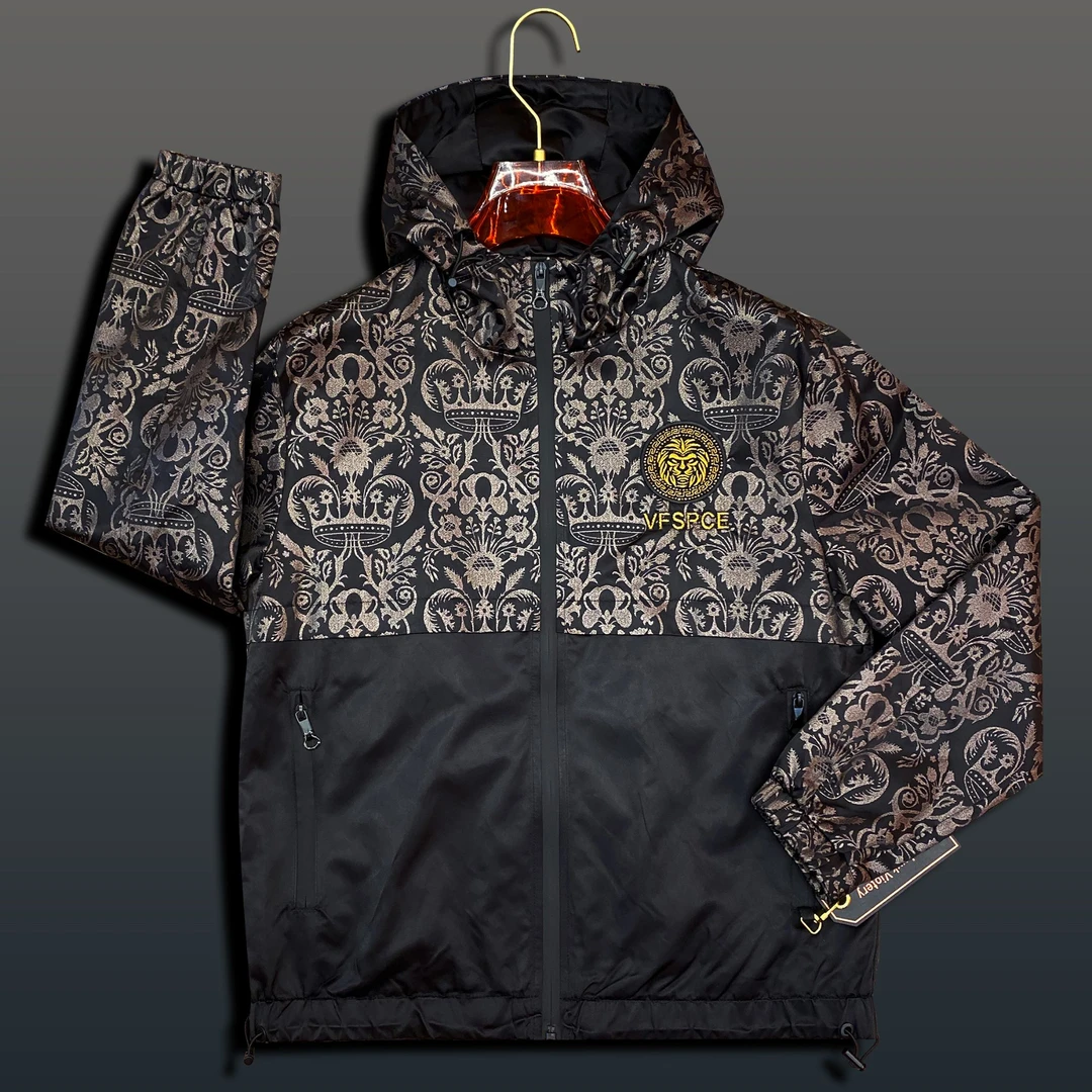 CHAO BA QU/潮8区男士外套潮流秋冬时尚修身印花连帽修身印花夹克