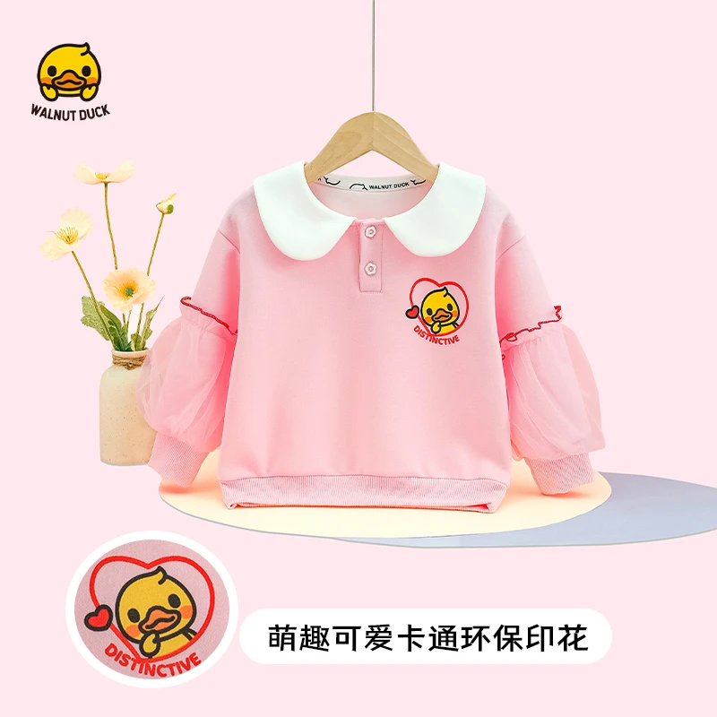 【青青】2025春秋新款儿童小黄鸭洋气娃娃领泡泡袖卫衣4W125