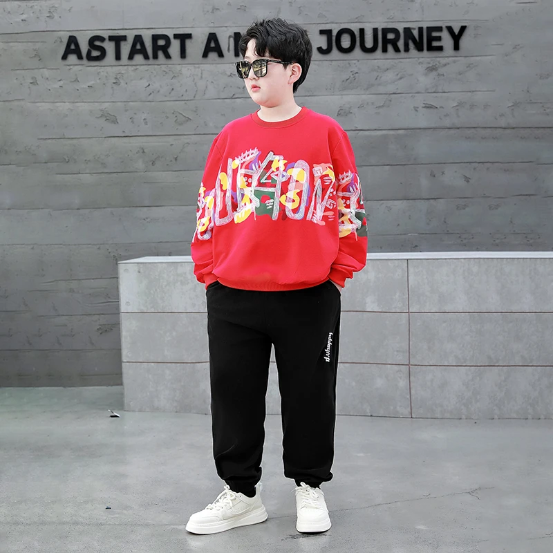 胖男童喜庆国潮时尚2024新款加肥加大春秋爆款宽松休闲套装558