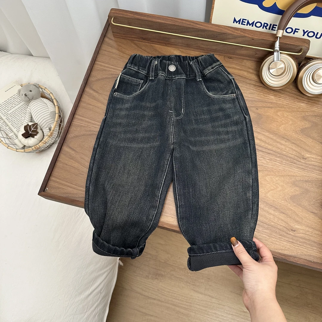 【新品】男童2024年新款百搭加绒韩版老鼠贴布牛仔裤BMD3206