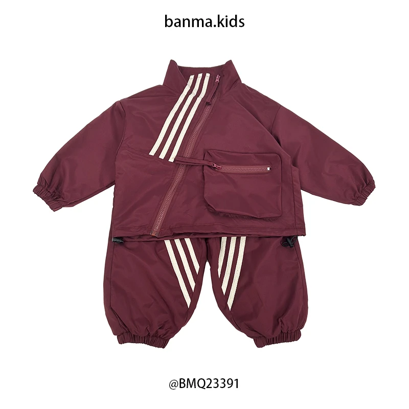 23391儿童潮流童装春款休闲百搭宽松织带运动套装韩版2024春季新