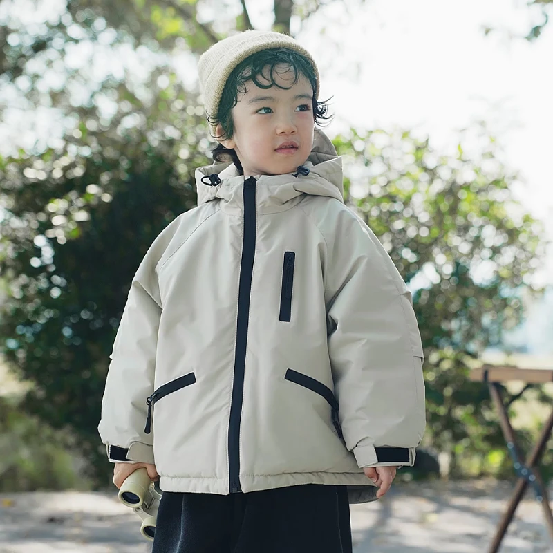 【斑马】儿童冬装羽绒服2024年新款后背字母连帽羽绒服BMD23657