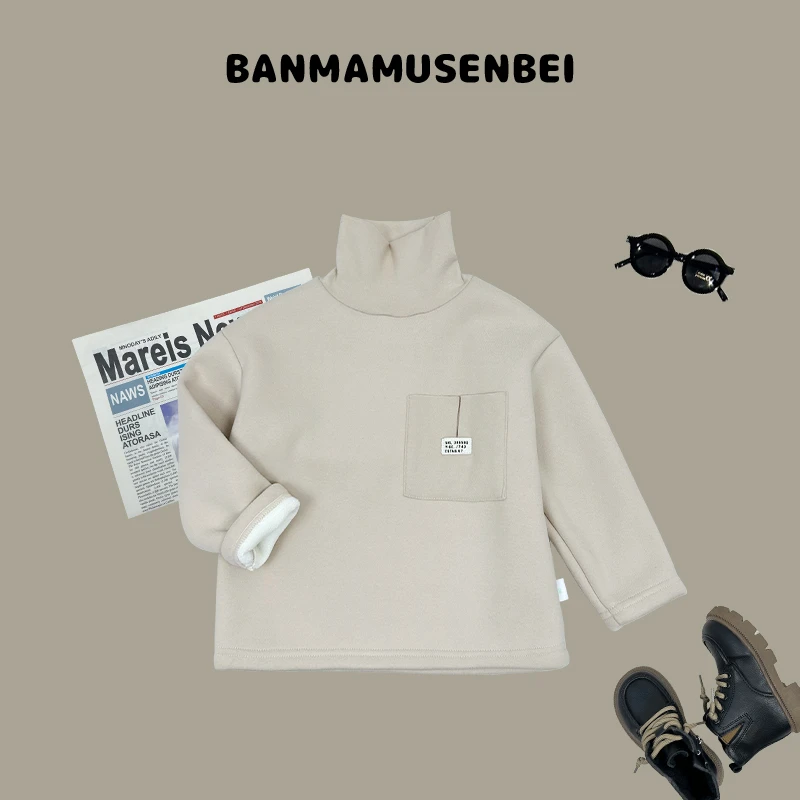 23758儿童秋冬季韩版时尚潮流套头杏色口袋打底童装韩版2023冬新