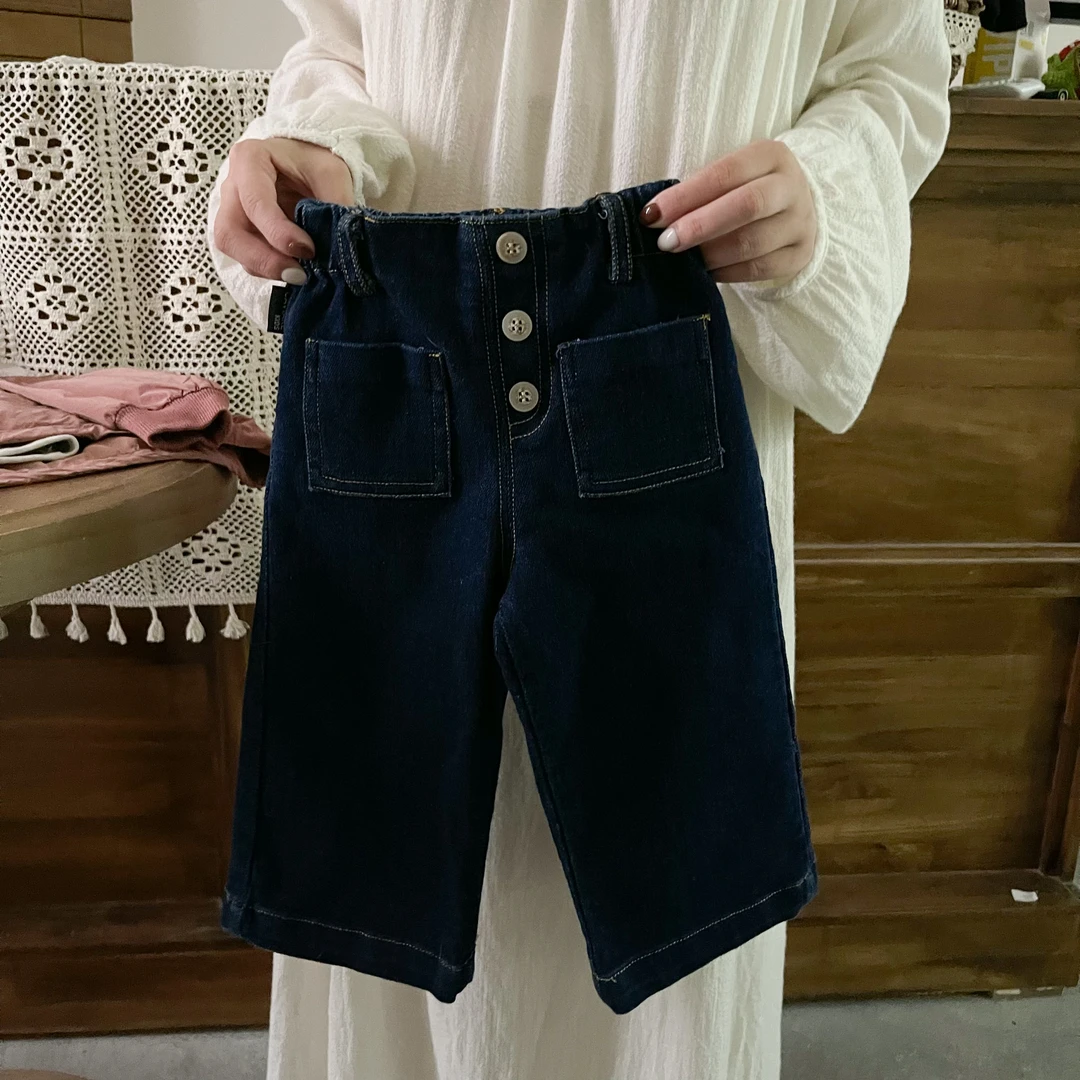 鱼子酱品牌童装儿童女童Q2310K森系百搭直筒牛仔裤