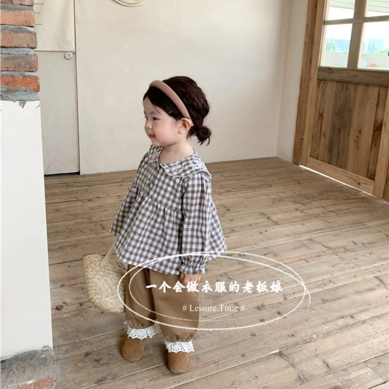 鱼子酱品牌童装 Q2248K刺绣领格子衬衫 收脚K