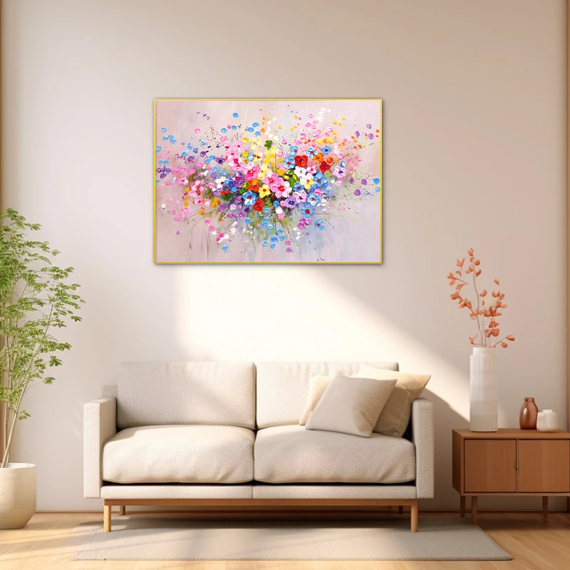 砂岩厚油肌理画 铝合金边框客厅背景墙挂画 肌理纹路装饰画花348