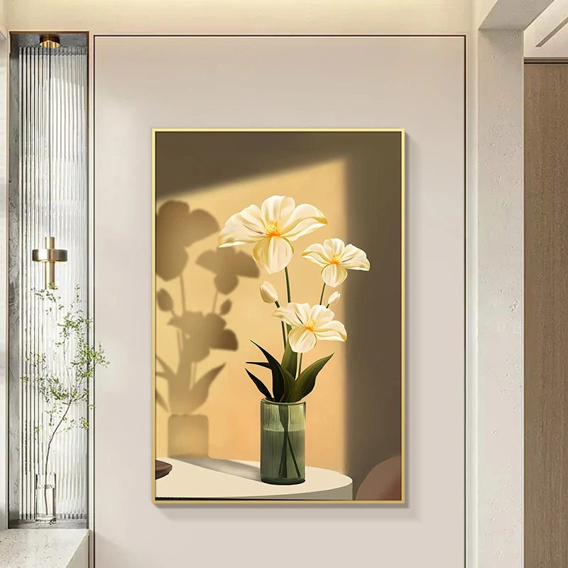 饰画现代简约风抽象走廊客厅过道挂轻奢高档光影花瓶80120