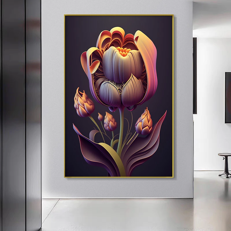 抽象铝合金边框装饰画花卉高级感玄关入户墙壁轻奢挂玫瑰花80120