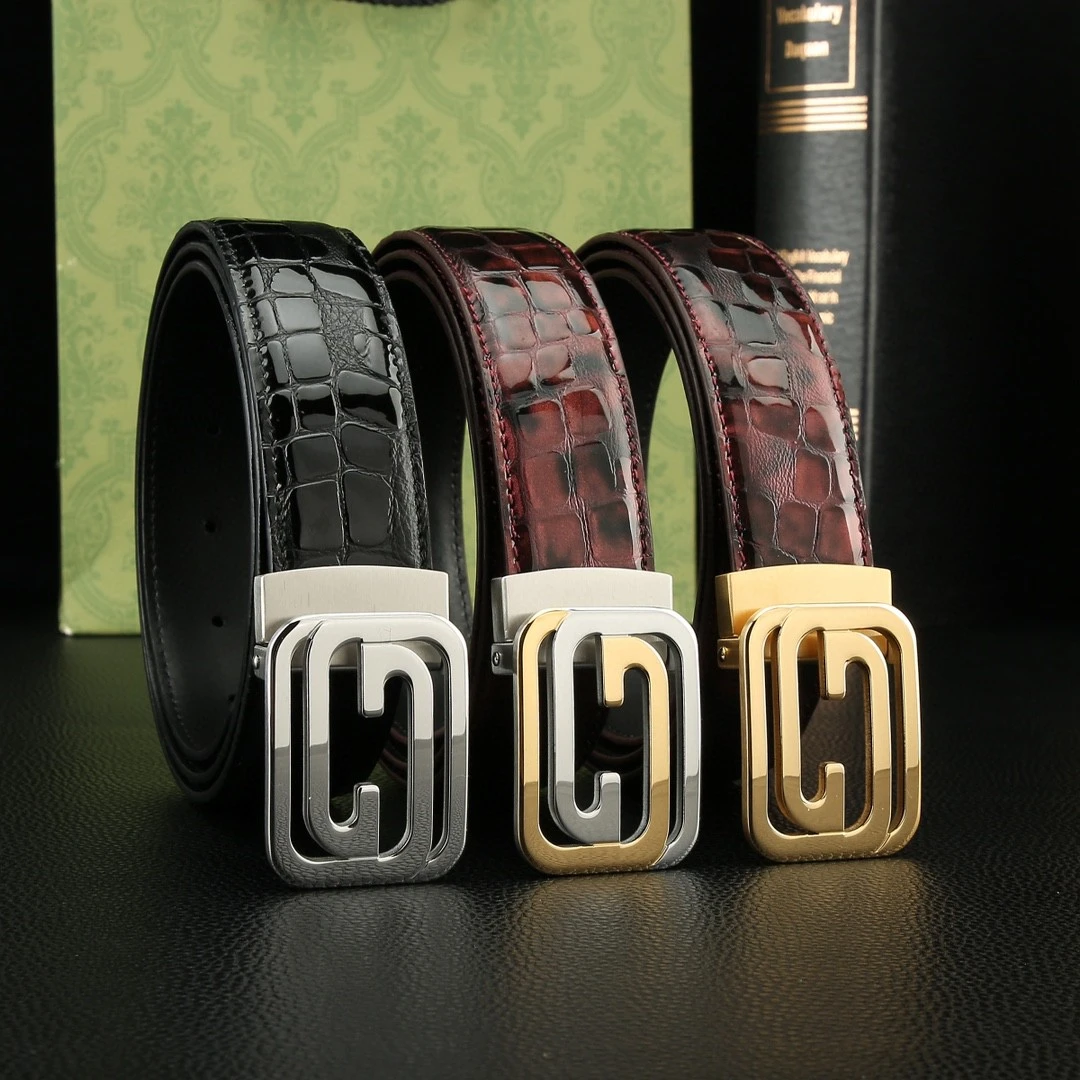 3.5cm不锈钢平滑板扣男士真牛皮男士时尚休闲真皮商务裤打扣腰带