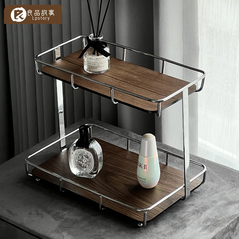 良品故事中古风化妆品收纳盒梳妆台桌面胡桃木护肤品口红置物架子