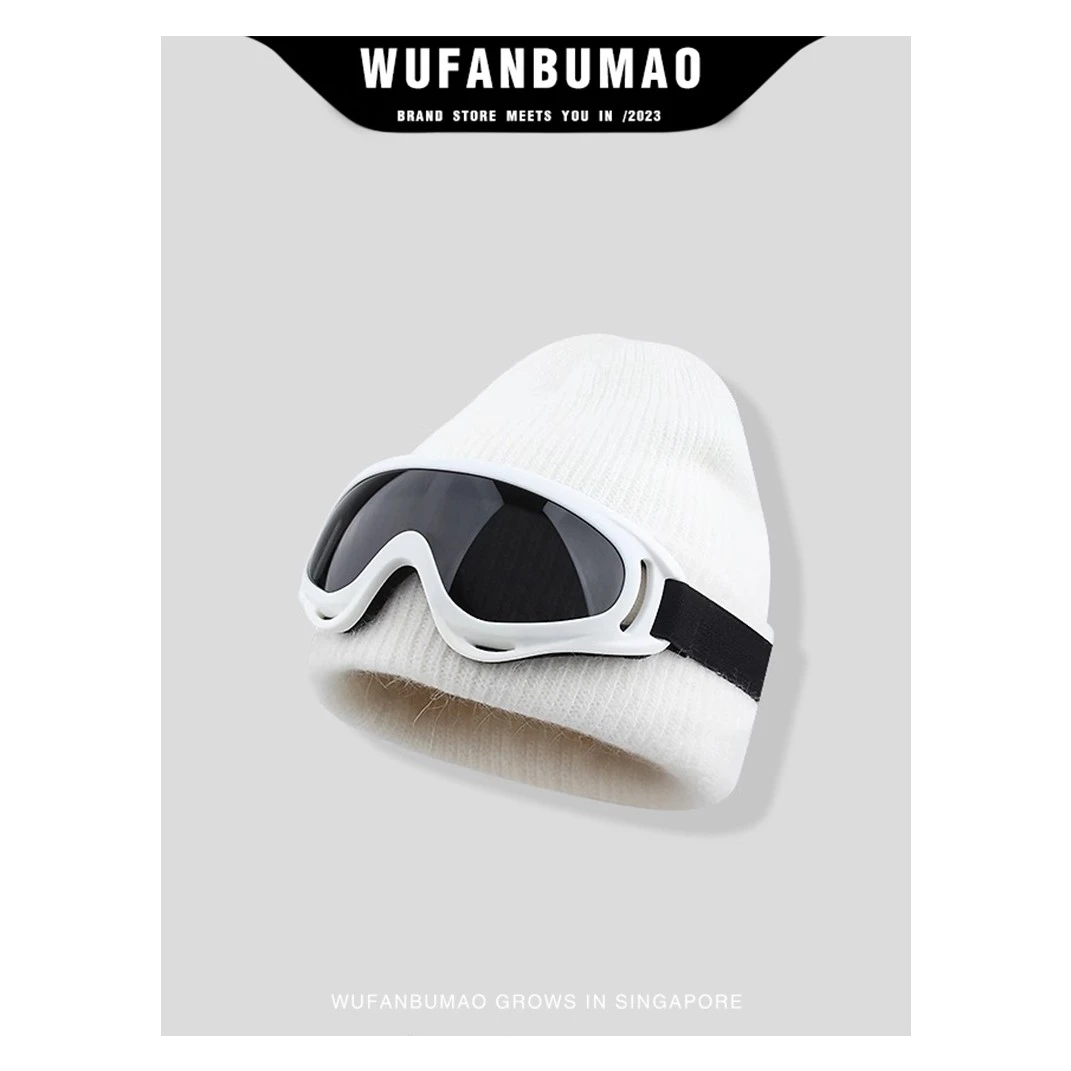 护目眼镜针织户外滑雪帽子女冬季款保暖毛线帽飞行员护耳帽男冷帽