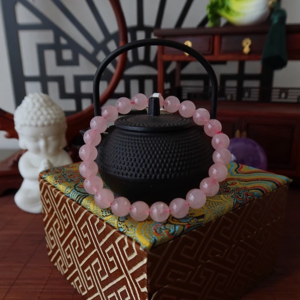 【悦玺】R002天然冰种老矿马达加斯加粉水晶佛珠转运珠单圈手串手链