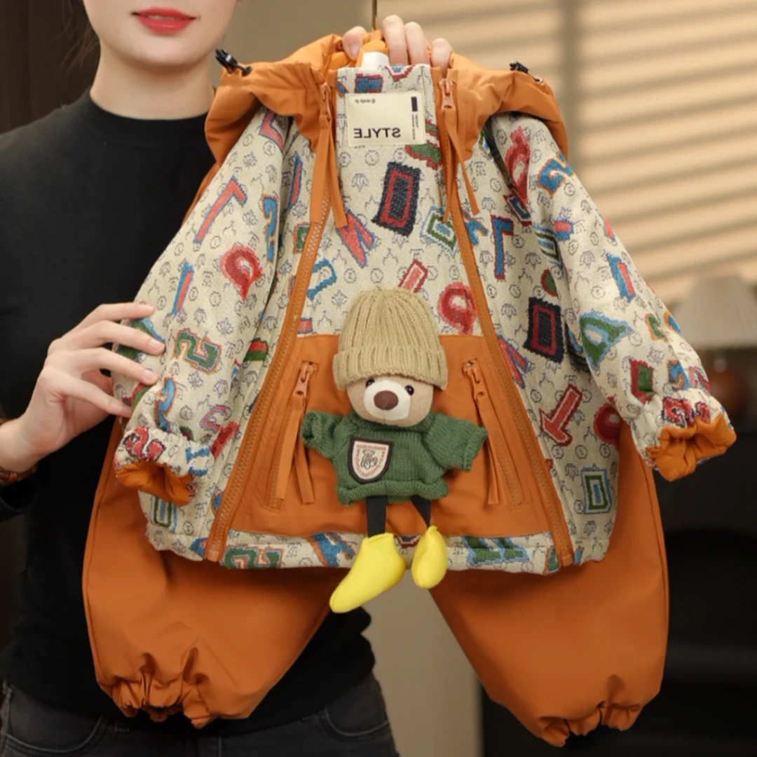 【现货】2024冬季儿童新款韩版时尚可爱加厚加棉休闲套装39298