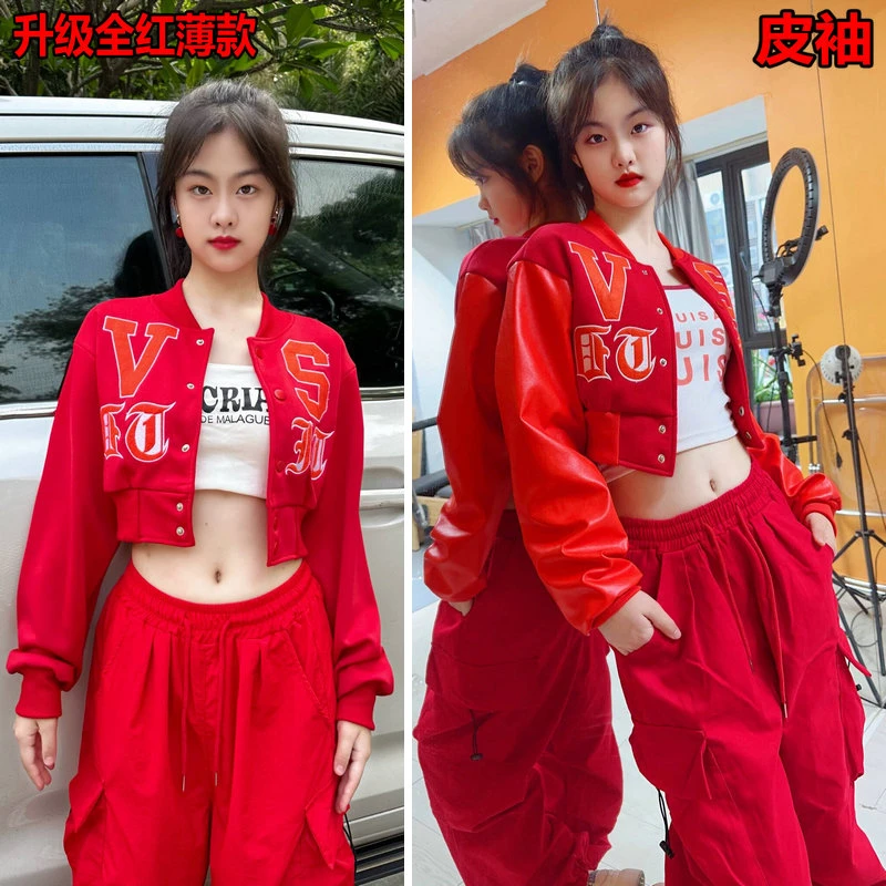 美式辣妹外套短款女棒球服刺绣长袖jazz上衣广场爵士跳舞穿搭显瘦