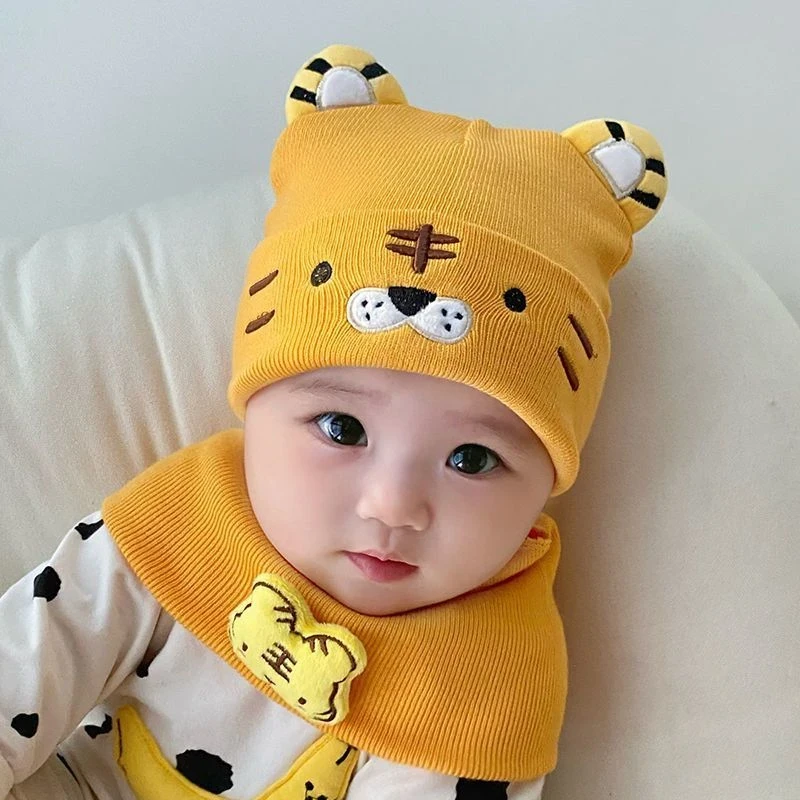 婴儿帽子秋冬季男宝宝女可爱老虎头毛线针织帽婴幼儿冬天春秋童帽