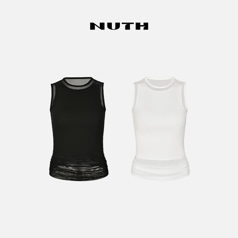 NUTH“视觉叠穿”半透露背吊带背心修身显瘦无袖背心女