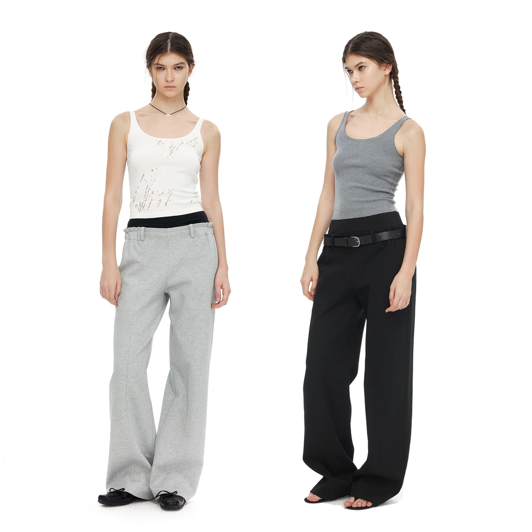 NUTH双腰头拼接设计感宽松显瘦直筒休闲卫裤