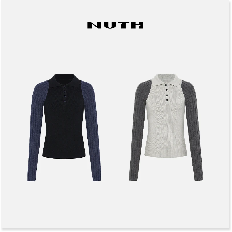 NUTH“线性组合”｜针织打底衫修身拼色插肩长袖上衣