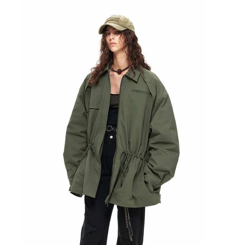 NUTH — “雨伞”军绿色大廓形设计感棉服