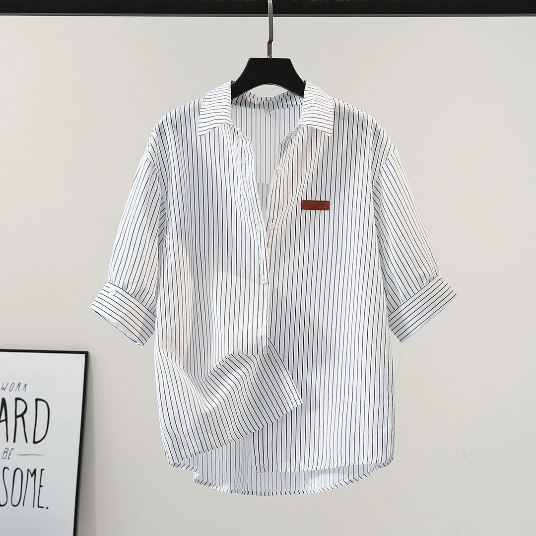 新款夏韩系极简风宽松时尚衬衫竖条纹简约设计显瘦高级感衬衣开衫