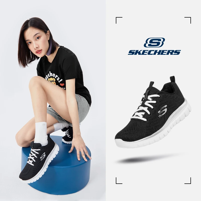 SKECHERS/斯凯奇女鞋时尚百搭轻便运动鞋网面防滑透气跑步鞋12615