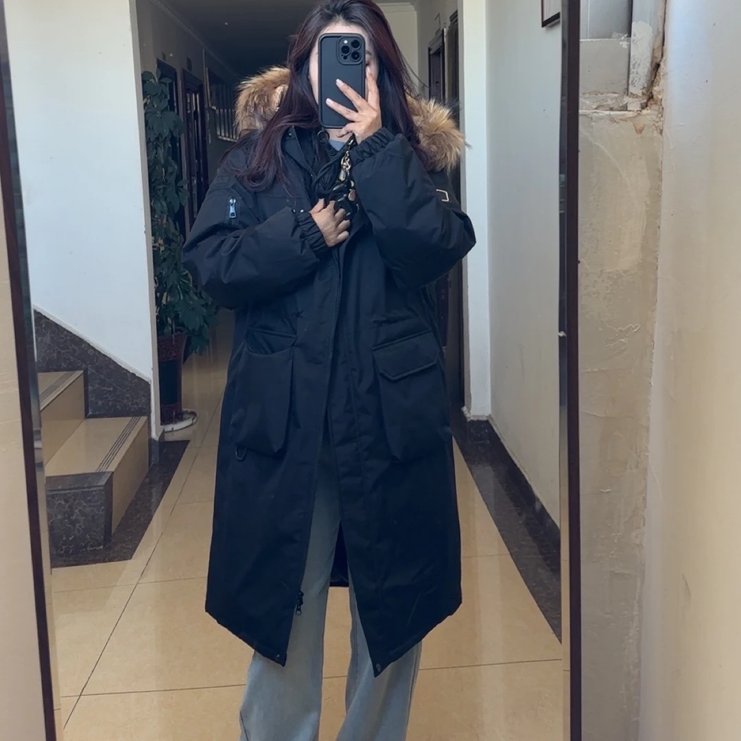 中长款收腰毛领冲锋衣外套男女同款