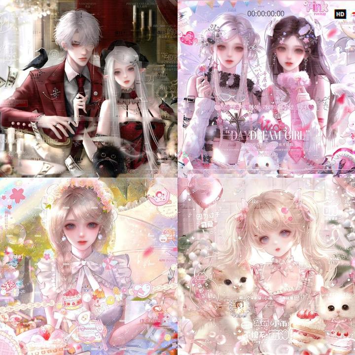 秒发[371张 叭叭图包]女生情侣插画头像扭蛋机原创圈直购 无水印